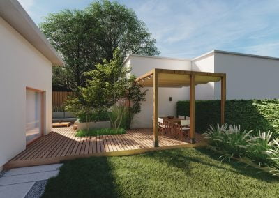 Wąski ogród z 2 tarasami